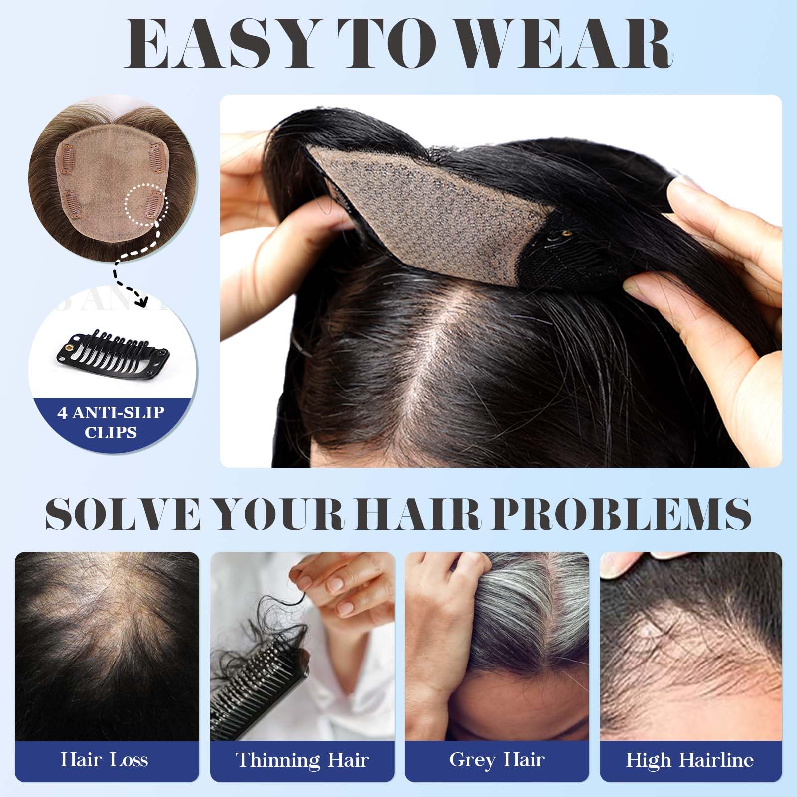 HAIRCUBE Tapa de Cabello 5"*5.5" Base para Mujeres, 14 Pulgadas rubio ceniza ombré, Tapa de Cabello 100% Cabello Humano Real con Flequillo para Mujeres con Cabello Ralo