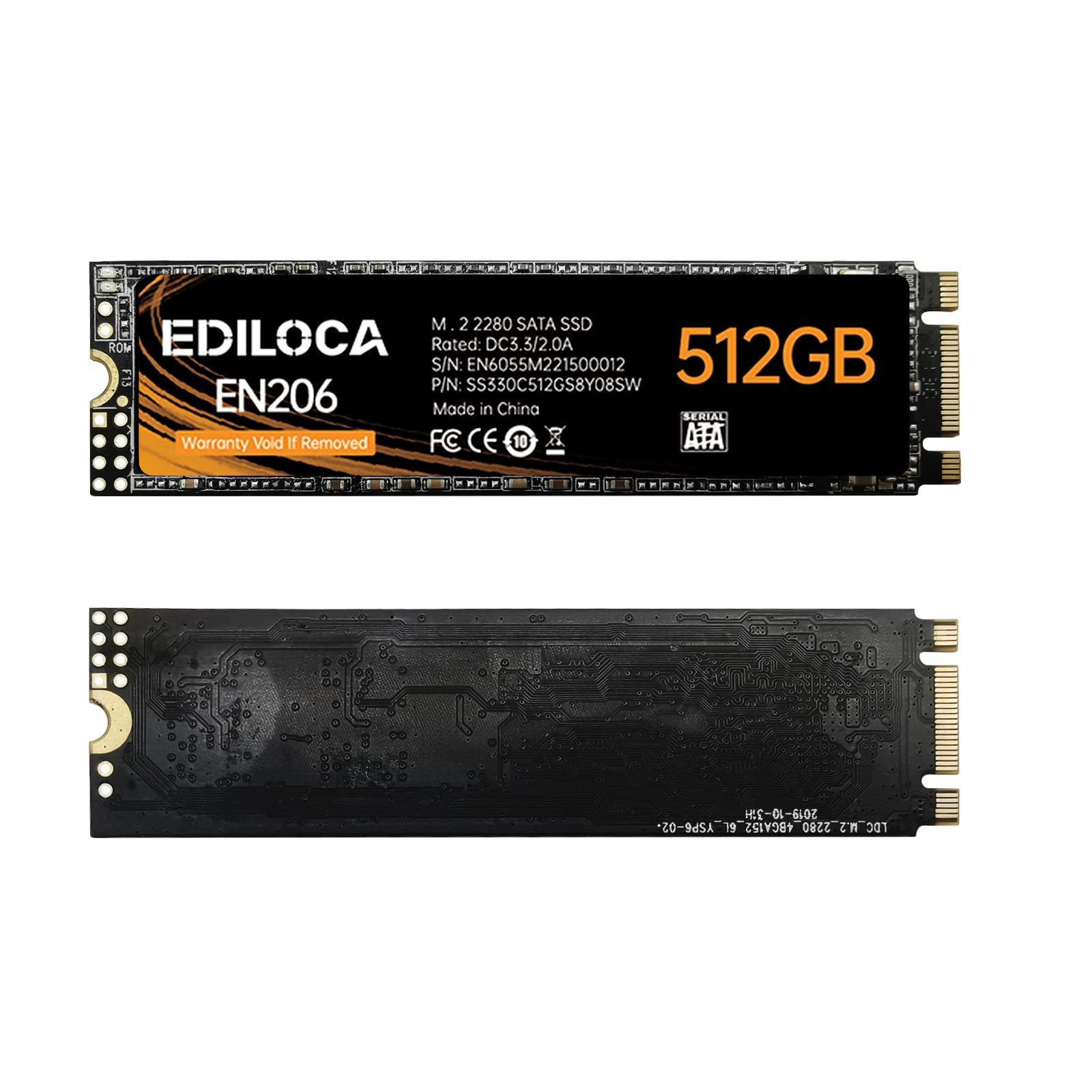 Ediloca Disque Dur Interne EN206 256 Go 3D NAND M.2 SSD, M.2 2280 SATA III 6 Go/s SSD, Vitesse de Lecture/écriture jusqu'à 550/460 Mo/s, Compatible avec Ultrabooks, tablettes et Mini PC