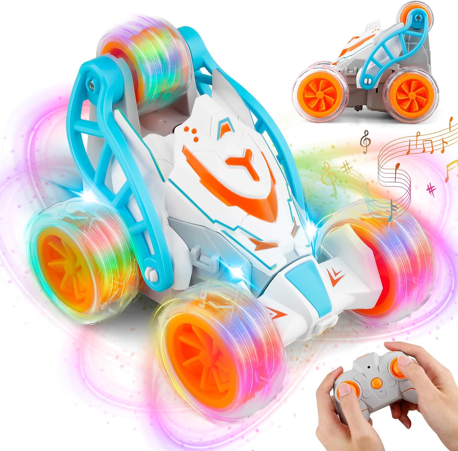 Coche De Juguete Tractor Eléctrico Con Luces Y Música, Acrobacias Giratorias, Múltiples Modos Interactivos, Para Niños (incluye 4 Accesorios, Pilas AA No Incluidas)