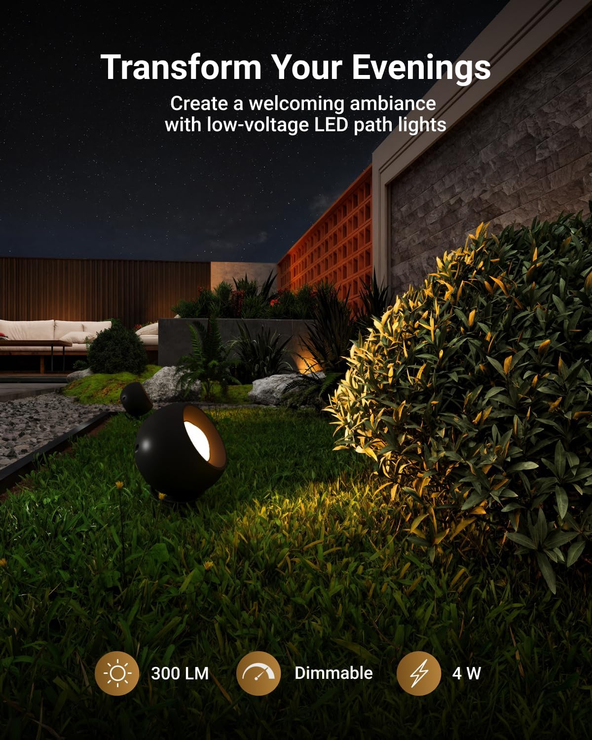 Sunco LED Low Voltage Spotlight Revolver, Sphere Shaped Garden Landscape Lights Outdoor [Luces para Jardin], 4W, 300 LM, 3 CCT: 2700K/4000K/5000K, Wet Rated, ETL 4 Pack.
