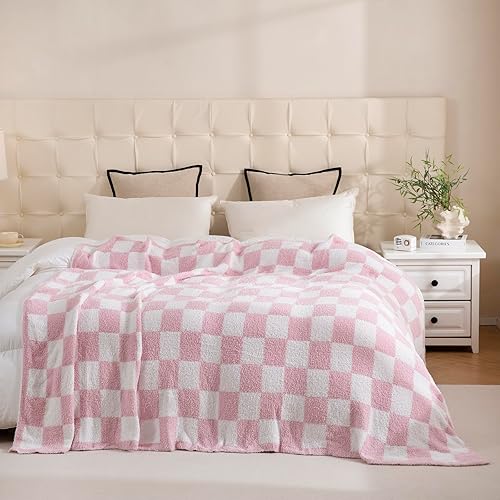 Miniatura 1 de YIRUIO Mantas de tablero de ajedrez a cuadros, tamaño Queen, tamaño King, grandes, esponjosas, mullidas, cálidas, cómodas, reversibles, súper suaves
