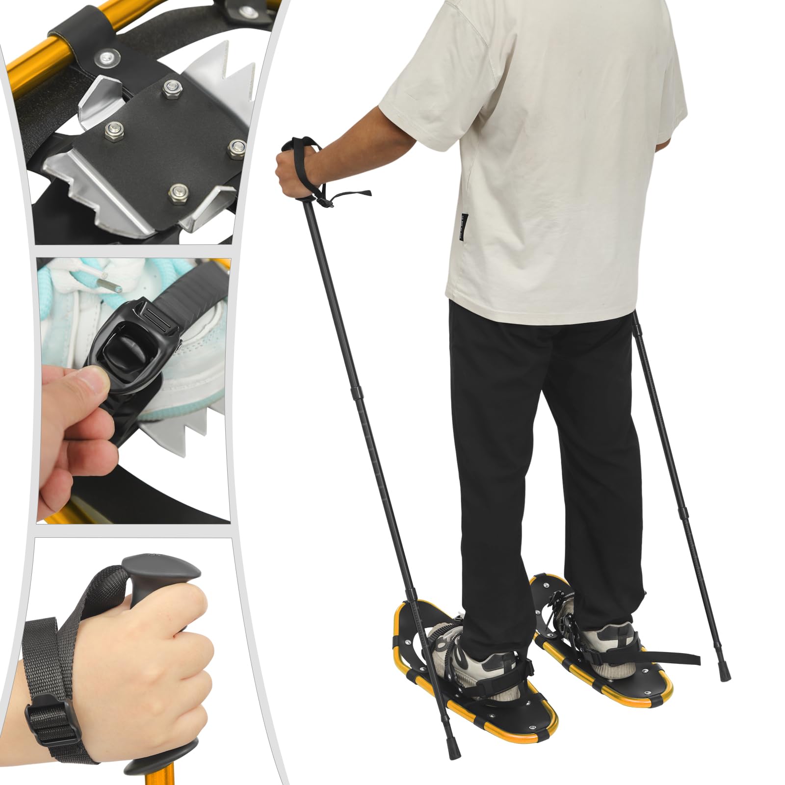 Raquetas de nieve de 21 pulgadas con bastones de senderismo ajustables, zapatos de nieve ligeros para adultos, hombres y mujeres, juego de raquetas de nieve de aluminio, capacidad de carga de