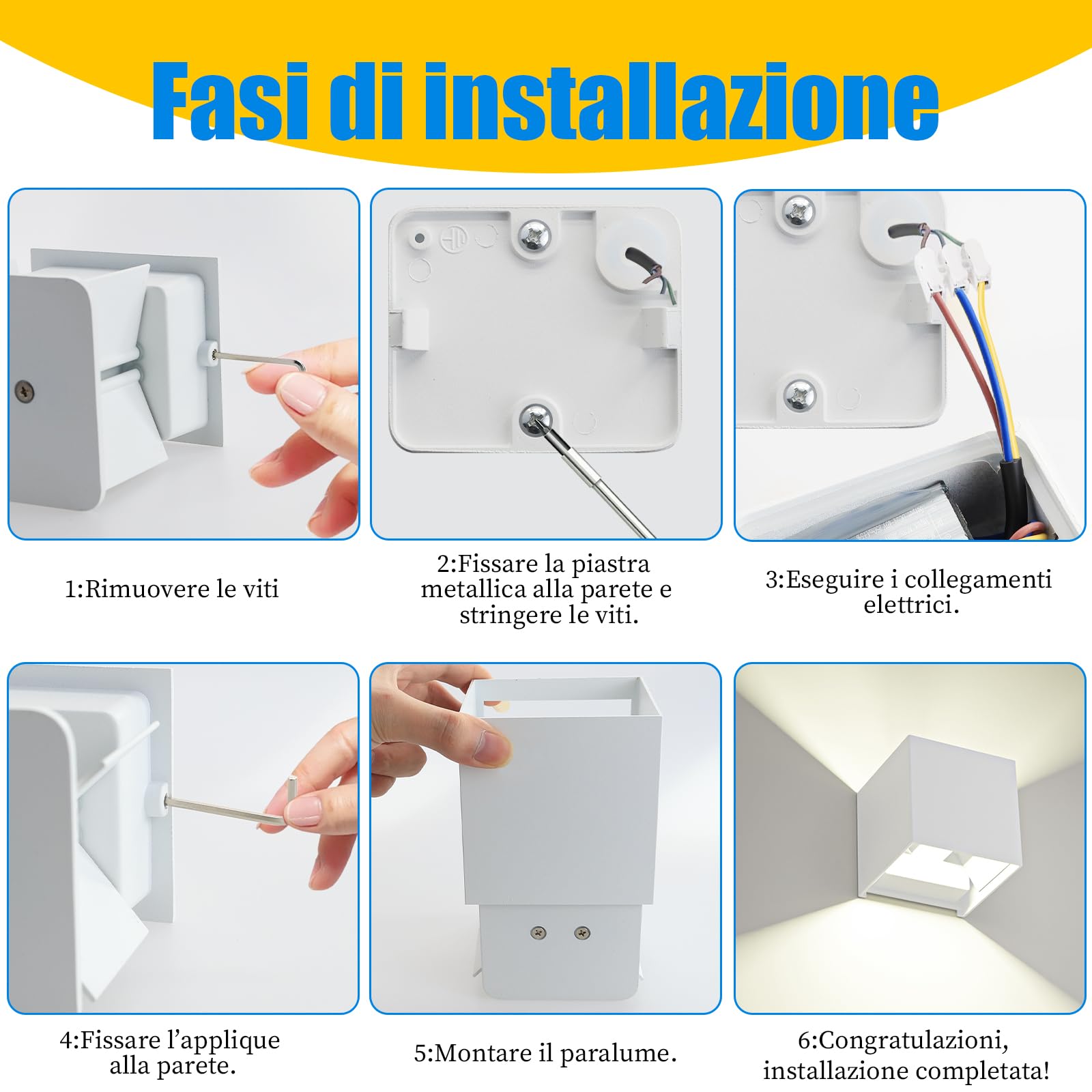 Voltix 2 Pezzi Applique da Parete Esterno Interno LED 12W 4000k, Lampada da Muro Moderna Impermeabile, Lampade da Esterno Quadrata BIANCO (Bianco Naturale - 4000K)