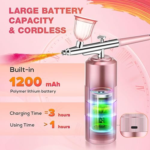 Miniatura 4 de Kit de aerógrafo con compresor de aire, kit de aerógrafo para uñas, máquina de aerógrafo de uñas, pistola de aerógrafo inalámbrica para maquillaje