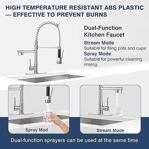 Miniatura 5 de Grifos de cocina con pulverizador, grifo de fregadero de dos salidas de acero inoxidable de una sola manija para fregadero de cocina, facucets con