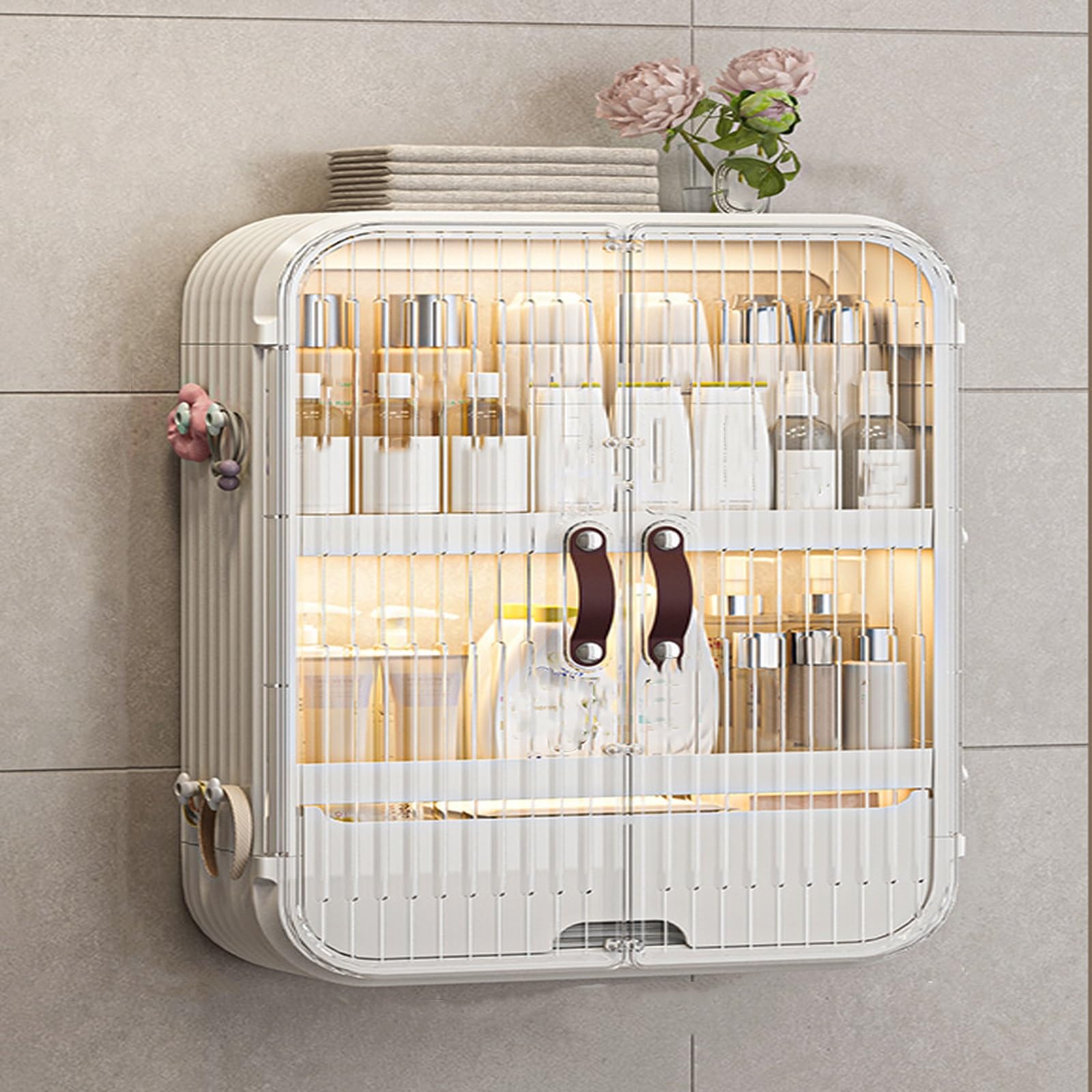 Armoire à pharmacie blanche 3 niveaux avec porte vitrée protectrice