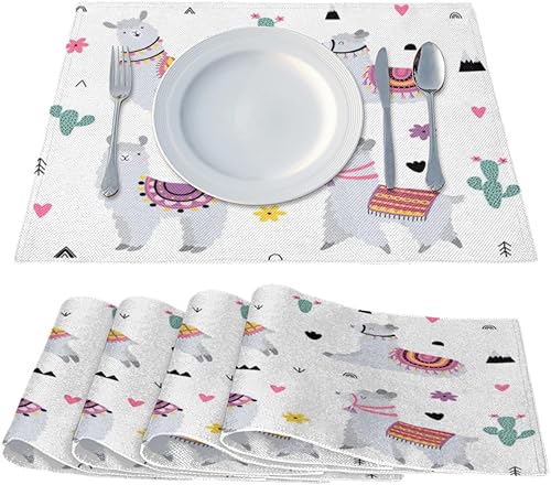 Miniatura 2 de Funny Alpacas Theme Placemats Set of 4 Table Mats Washable Placemat Waterproof Place Mats for Party Home Dining Table Decor 18x12 in