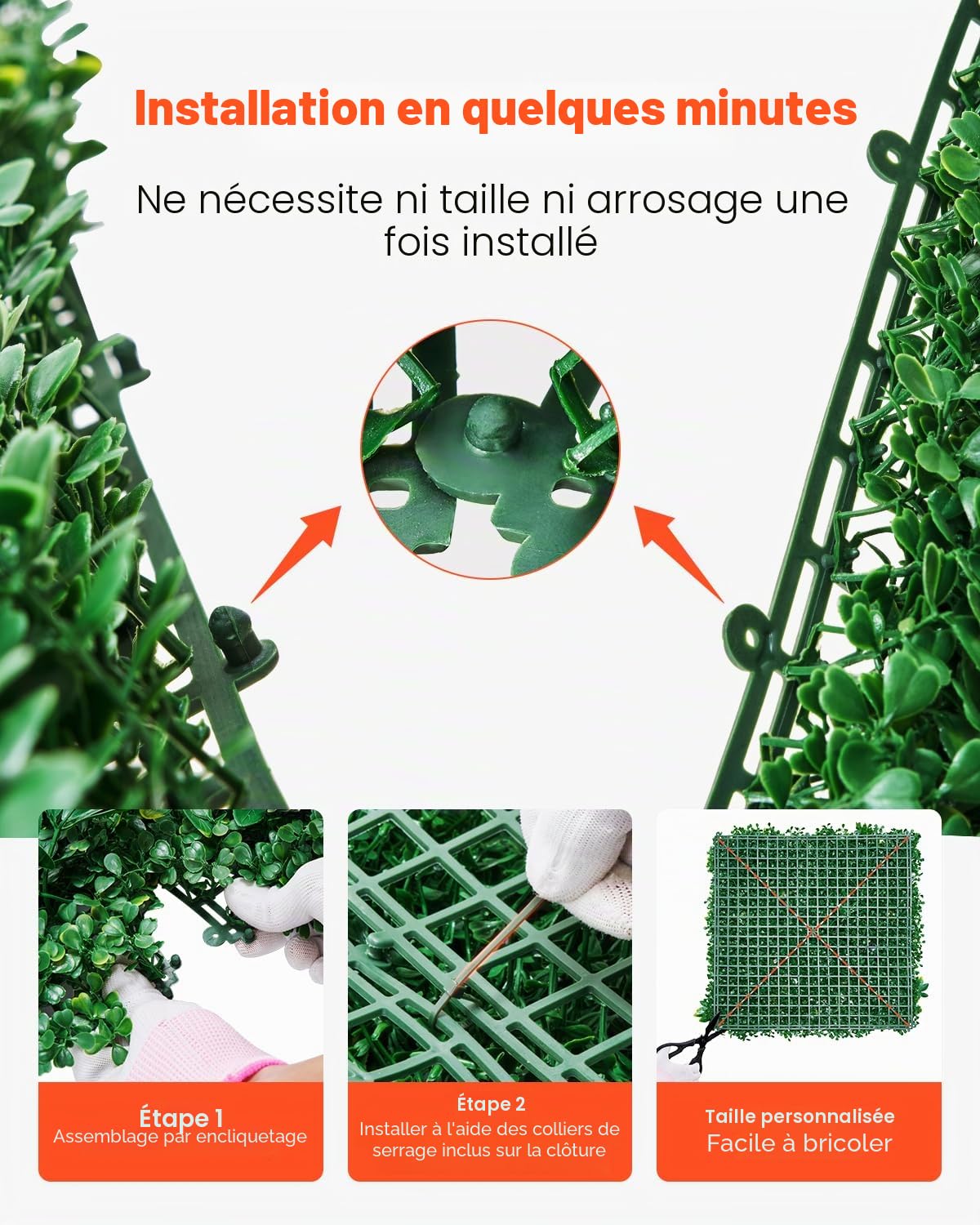 VEVOR Mur Végétal Artificiel 12 PCS Panneau Mural Décoratif Plante Artificielle 3D Emboîtable, 50x50 cm, pour Décoration Intérieure Extérieure, Couverture de Clôture en Lierre, Brise-vue Mural Jardin