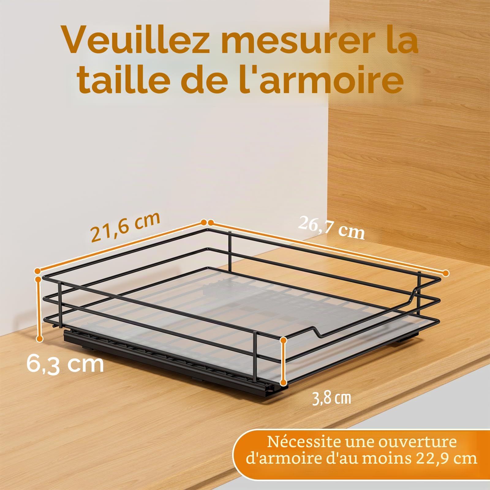 RCHYFEED Étagère à épices coulissante, organisation à épices coulissante pour l'intérieur des armoires, robuste, pour cuisine et garde-manger, sauces, 1 niveau, 21,6 x 26,4 x 6,3 cm (l x P x H)