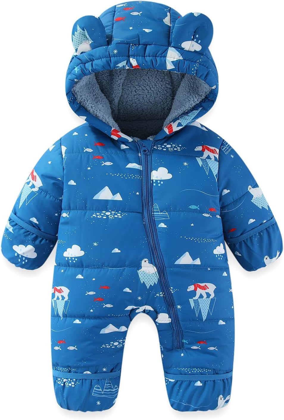 JiAmy Baby Snowsuit Baby Printed Winter Clothes With Flod-Over Girl Boy Hooded Outfits Jumpsuit Coat JiAmy Baby Snowsuit Baby Printed Winter Clothes With Flod-Over Girl Boy Hooded Outfits Jumpsuit Coat