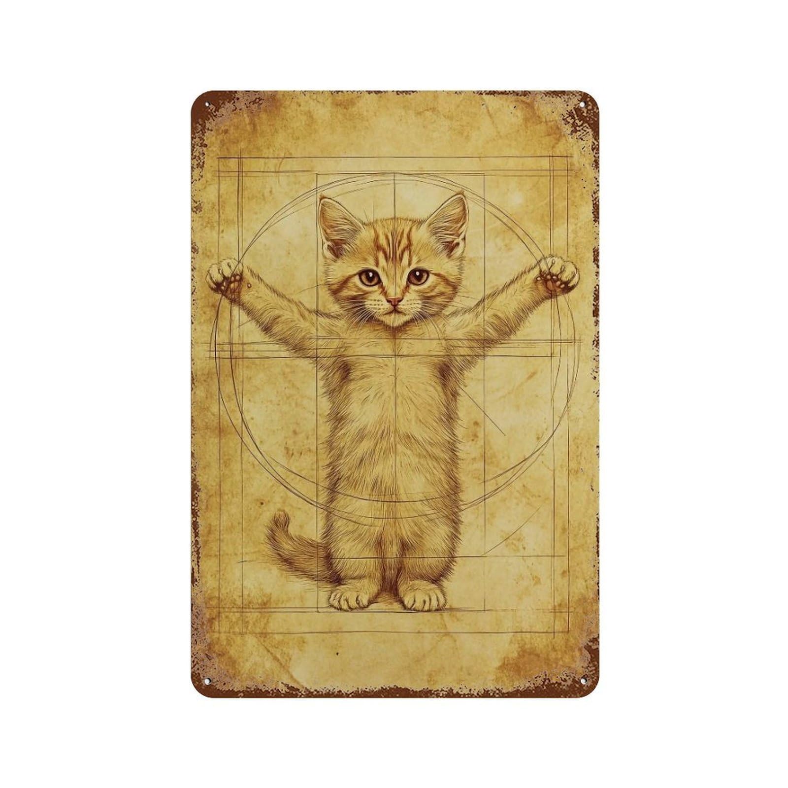 HDURYEYRYY Vitruvian Cat 02 Wall Retro Iron Vintage Art Metal Tin Sign Poster Modern Home Cofffee Club Art Bar Shop Decor 30x20cm