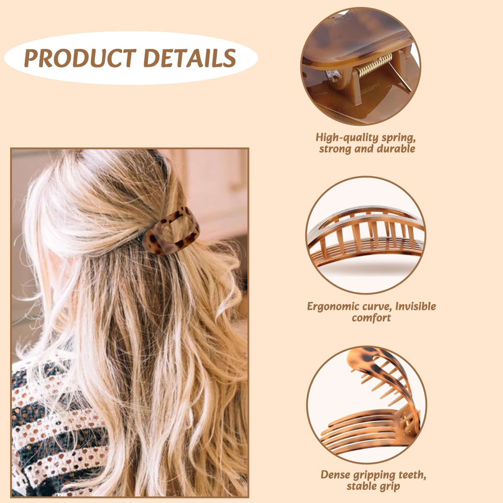 Moerstar 6 Pezzi Fermaglio Capelli Donna, Pinze Ovali per Capelli Eleganti Mollette Capelli Piatte, Fermacapelli Donna per Capelli Spessi e Sottili