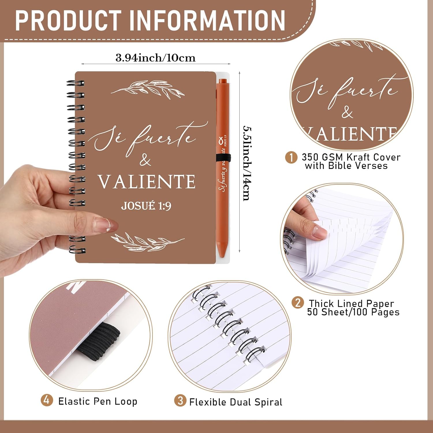 Kosiz 30 Set Christian Gift Bulk Spanish Christian Spiral Notebook Bible Pen Religious Prayer Journal Regalos Cristianos En Español Easter Church Gift for Women Teacher Women's Day (Morandi Color) - Image 2