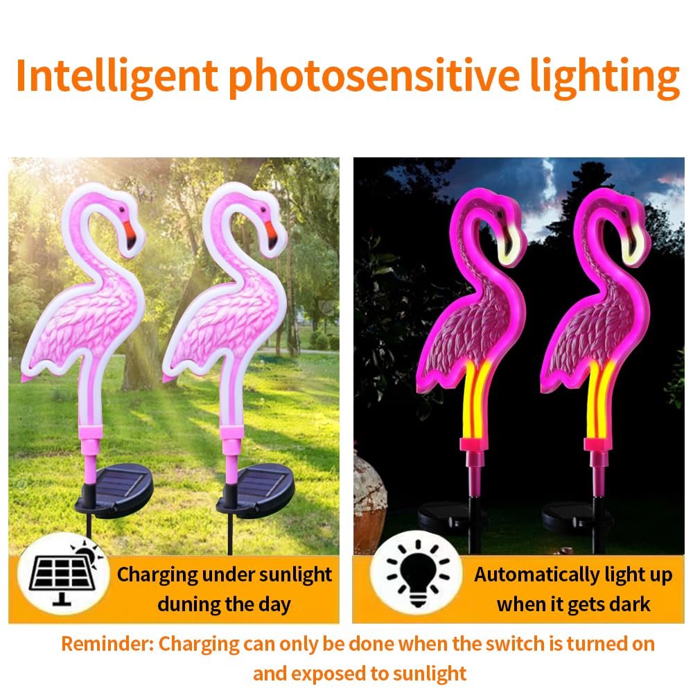 2 Packungen LED Solar-angetriebenen Flamingo-Lichter, Schöne Außenhof Dekoration Lampe, Drahtlose Dämmerung bis Dämmerung wasserdichte Garten Straße Landschaft Lichter.