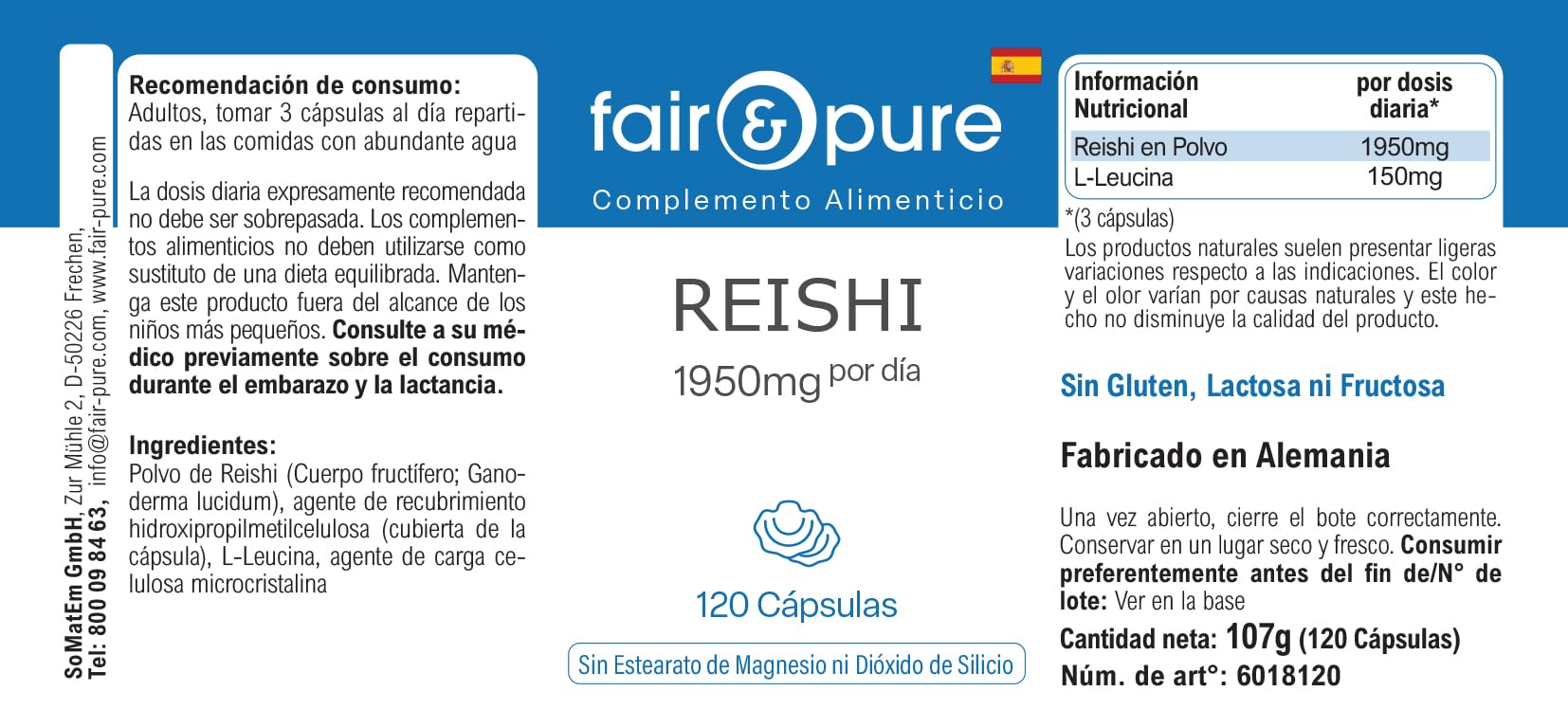 Fair & Pure® - Capsule di Reishi 1950 mg - 120 capsule - Ganoderma lucidum - Fungo medicinale - Altamente dosato - Vegano