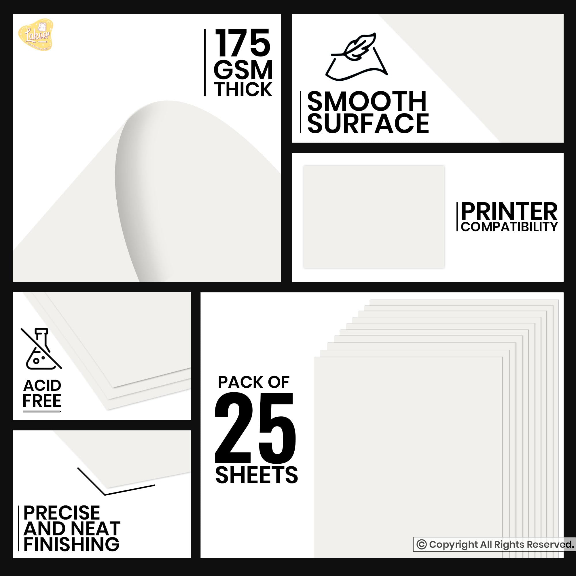 Lakeer A3 Off White Cardstock Paper, 175 GSM, Pack of 25 Sheets for Art, Crafts, Printing 2