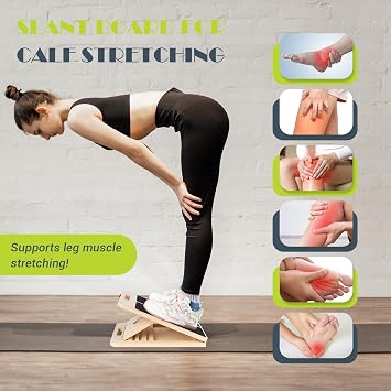 Slant Board, Adjustable Portable Wooden Stretch Mobility Board for Calf Stretcher with Training Poster, 300lb Weight Capacity Calf Stretch Wedge for Calf Muscles, Knees, Heel, Ankle