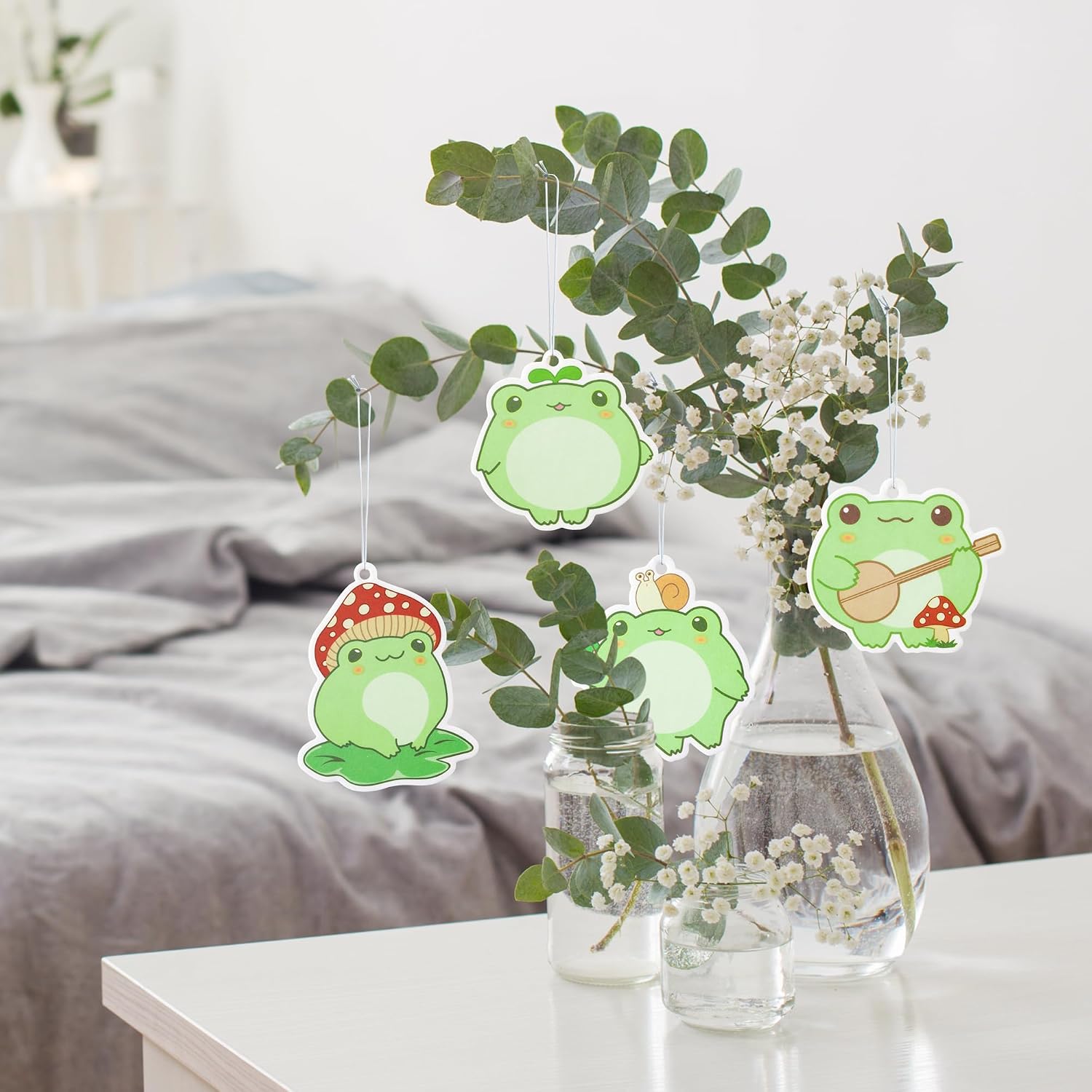 ANGOLIO Summer Frog Car Air Freshener - 4P Cartoon Frog Pattern for Boy Girls Long Lasting Little Scented Hanging Funny Air Accessories Fresheners for Car Rearview Mirror Closet Summer Birthday Gifts
