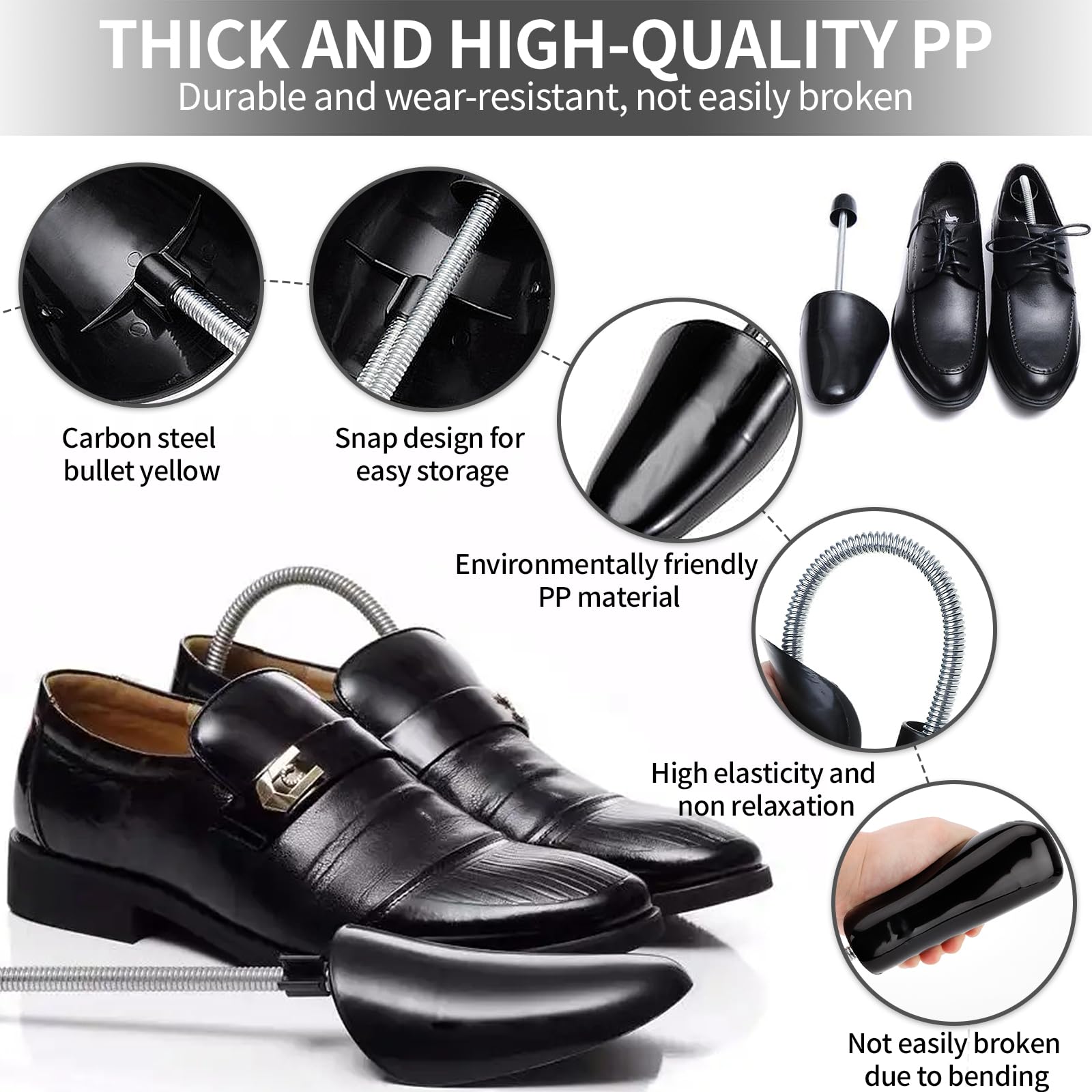 Fresheng Juego de 5 Pares Horma de Zapatas con Espiral, Hormas de Plástico, Zapatos Hombre Ajustables, Forma de Zapatos, Zapatero 39-47, Negro