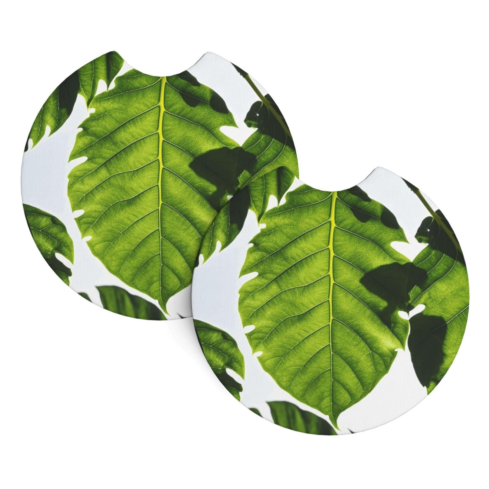 2 Pack Car Coaster for Cup Holders Green Leaves Pattern Car Cup Coaster 2.7" Neoprene Non-Slip Automotive Cup Mat Universal Auto Car Interior Accessories for Women Men Cup Pad