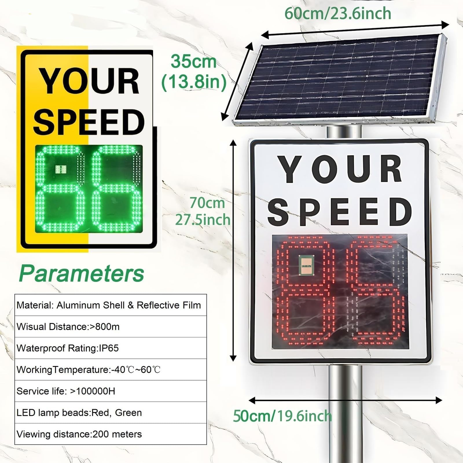 Señal de radar de velocidad solar con pantalla led, tablero de advertencia de tráfico de atenuación automática para autopistas y escuelas, dispositivo de retroalimentación alimentado por energía solar