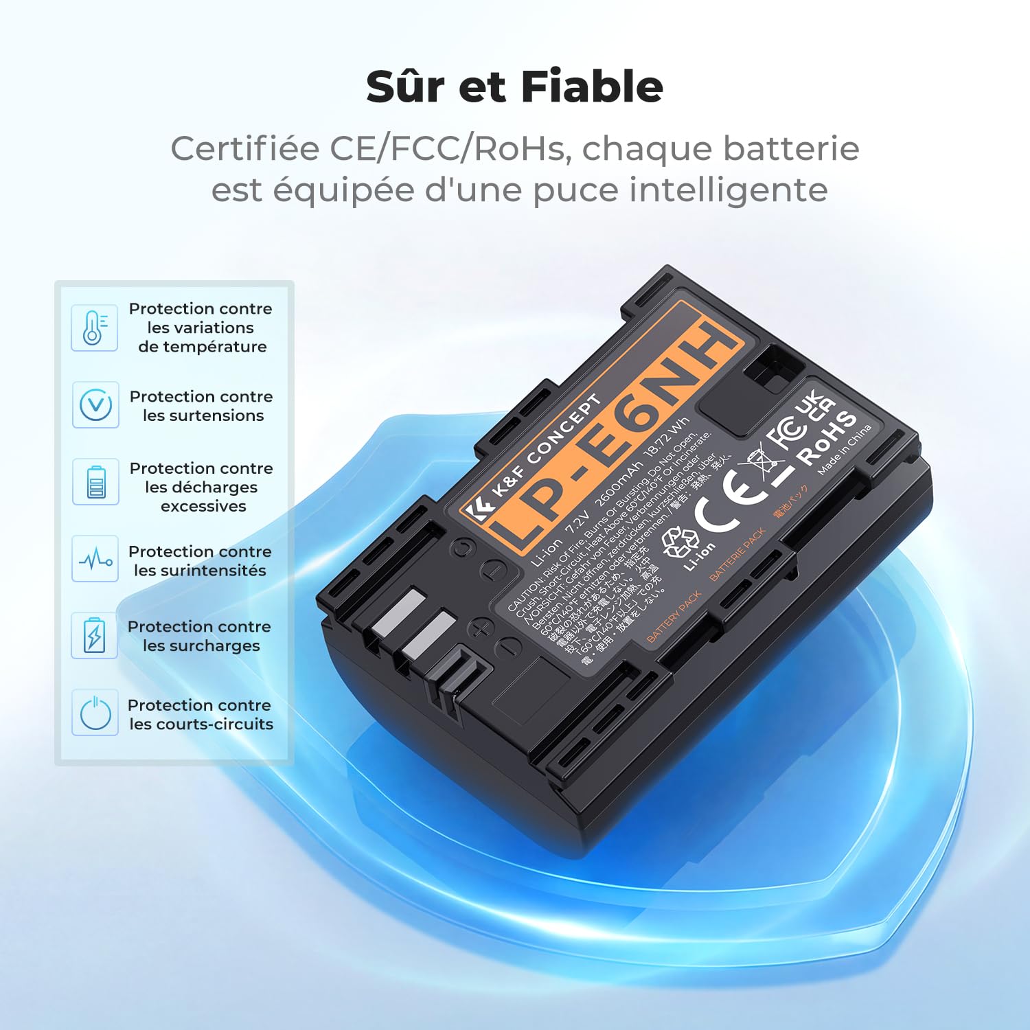 K&F CONCEPT 3-Pack LP-E6NH Batterie et Chargeur Compatible Canon EOS R7 R6 R5 2600mAh