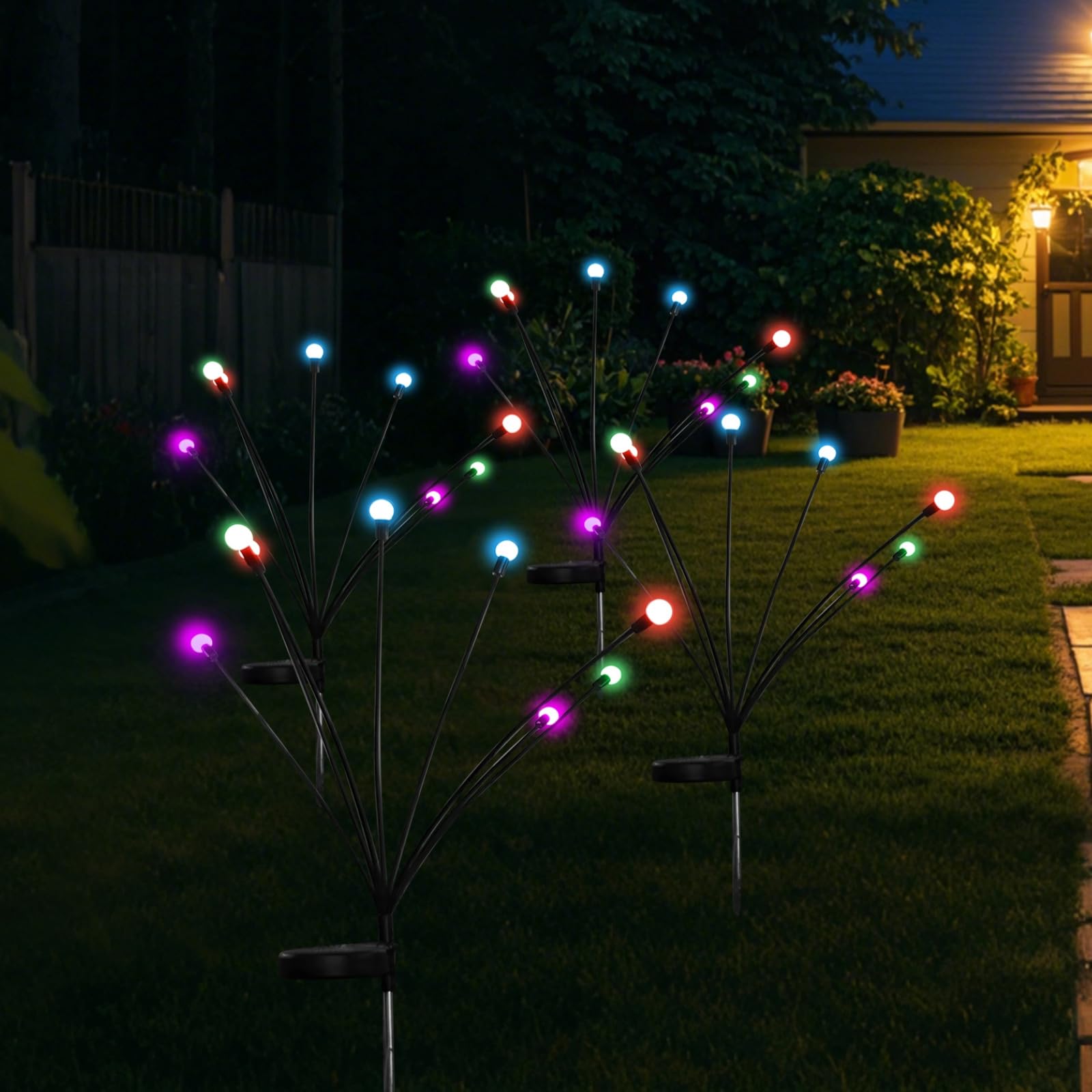 Solar-Lichter mit Glühwürmchen, wasserdicht, bunt, 8 funkelnde Modi, Landschaftslicht für Hof und Terrasse, 4 Stück