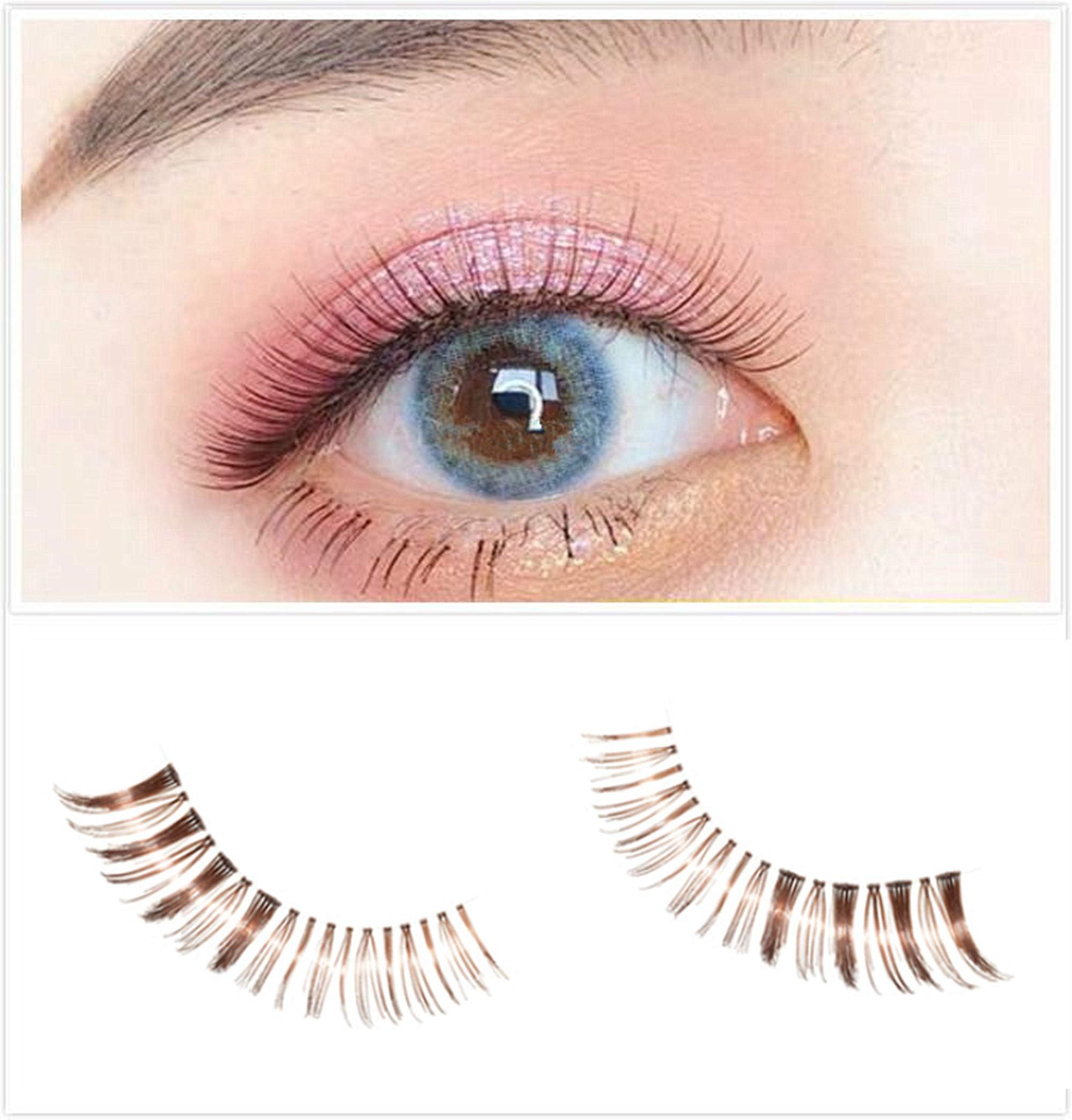 Dorisue Natural false eyelashes Brown Eyelashes 3D Light Color False Eyelashes Short Handmade lashes wispies Natural False Eyelashes Eye Makeup Fake Eyelashes 5 Pairs eyelashes pack