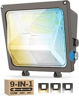 AKK LED Wall Pack Light with Timed Dimming, 120W/100W/80W & 3000K/4000K/5000K Tunable, Glass Lens LED Wall Pack with Photo...