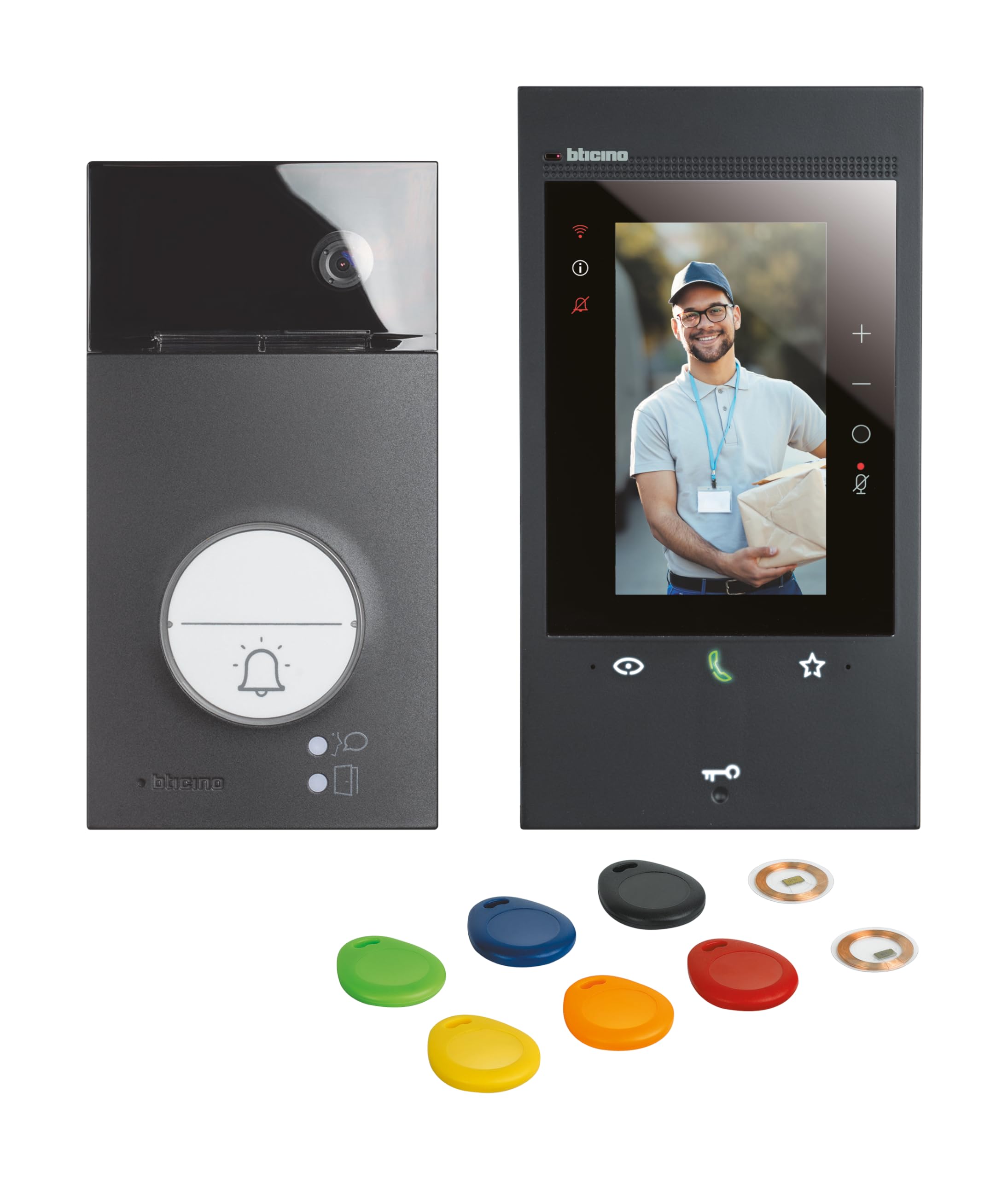BTICINO, Flex‘ONE-Set Classe 300EOS with Netatmo in Schwarz & Linea 3000 in Schwarz, smarte Wi-Fi-Video-Innenstelle mit integrierter Alexa, 5