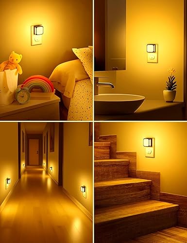 Miniatura 5 de Paquete de 2 luces LED de noche para baño brillo suave de 3000 K, luz de pared enchufable con sensor de luz, encendidoapagado automático, ideal para