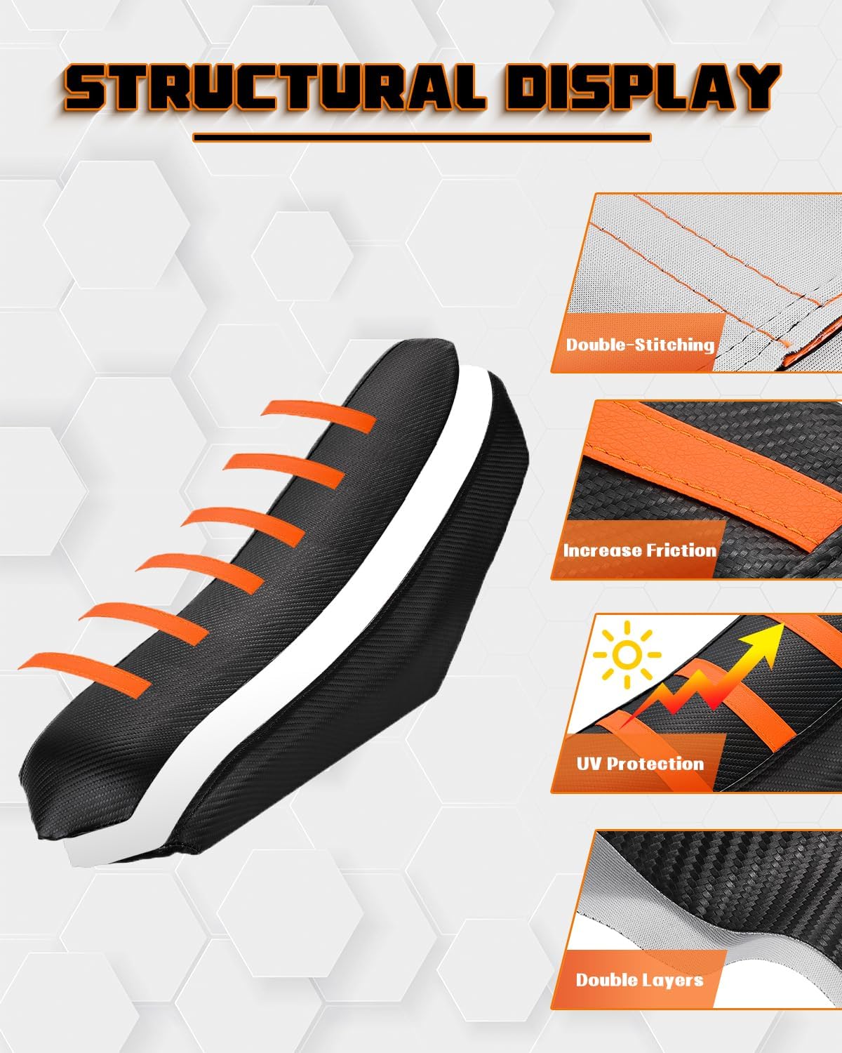 E Dirt Bike Seat Cover for Tutti Soleil01, Gripper Rubber Cover for Tuttio Soleil 01, Orange Stripes