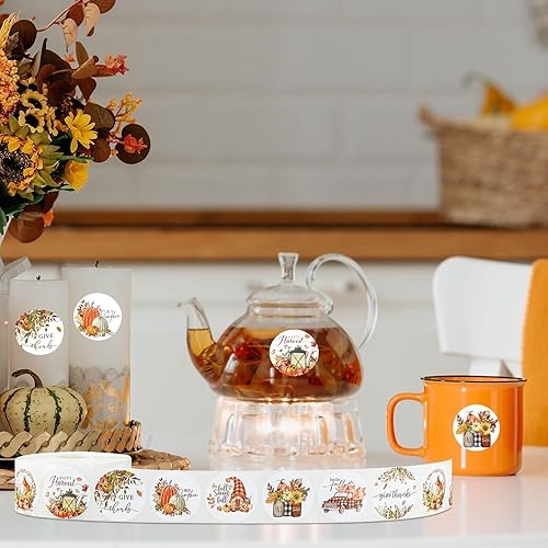 Miniatura 7 de Whaline 1000 calcomanías de otoño de Acción de Gracias, calabaza, hoja de arce, calcomanías redondas de otoño, etiquetas de sellado para suministros