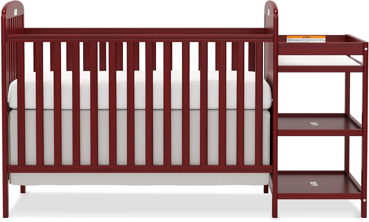 4-in-1 Convertible Baby Crib with Changing Table Combo, Wooden Full Size Nursery Crib Turns into Toddler Bed and Daybed, 4 Adjustable Heights, Non-Toxic Finishes (Cherry)