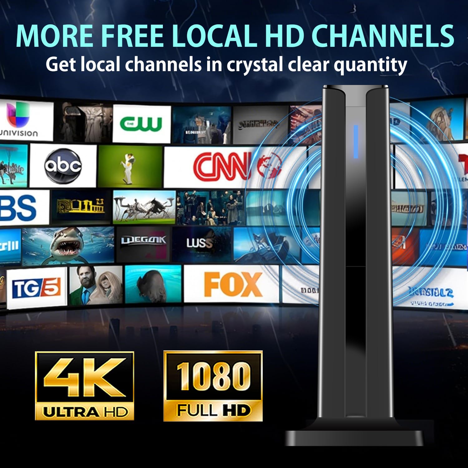Antena de TV, 2024, Antena de TV para Smart TV en Interiores con Base magnética Fuerte, Antena de recepción de 360° y Largo Alcance para Canales Locales, Antena de fácil instalación para TV sin Cable