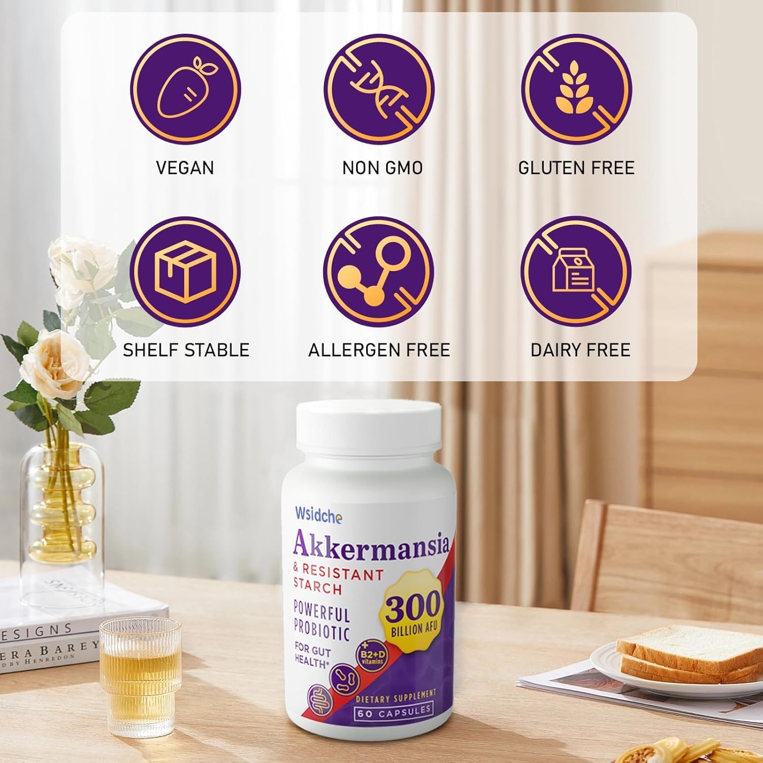 300 Billion AFU Akkermansia Muciniphila, Supplement for Women & Men, Akkermansia Probiotic, Digestive, Gut, Immune & Overall Health, Enhances Gut Digestive Lining Function - 240Capsule