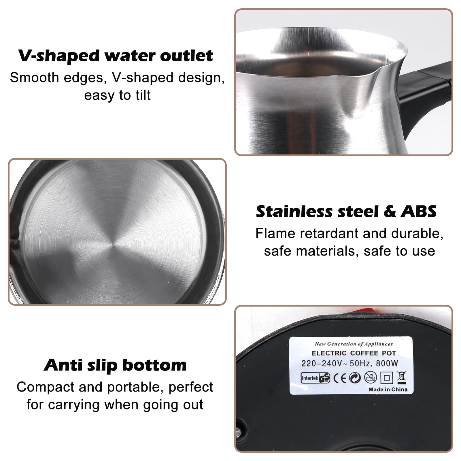 Vegena Elektrische Türkische Kaffeemaschine, Elektrische Türkische Kaffeekanne 800ml Espressokocher Türkische Kaffeemaschine Elektrische Kaffeekocher Edelstahl Mokkakanne Für Zuhause, Büro, Reisen