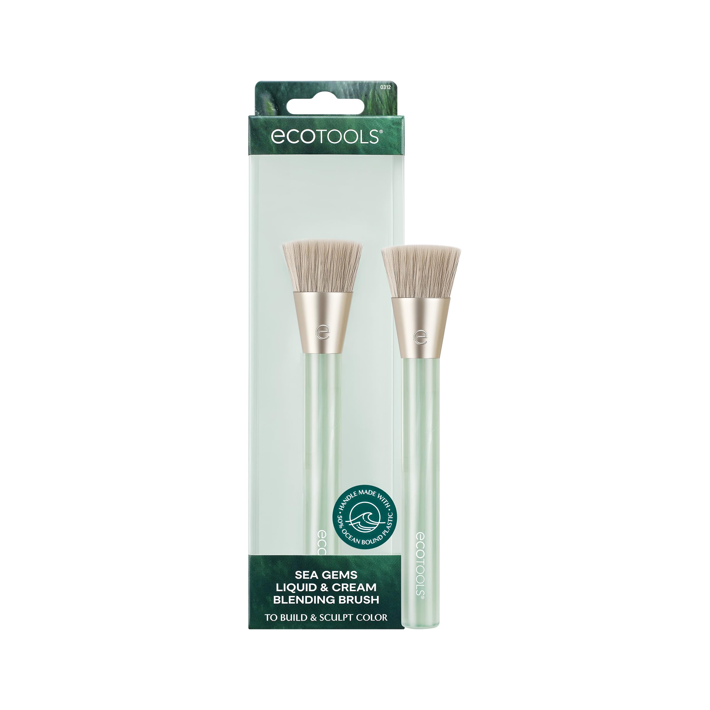 EcoTools Sea Gems Liquid & Cream Blending Brush, Foundation, Contour & Blush Makeup Brush for Smooth Buildable Coverage, Sustainable Design, Vegan & Cruelty-Free, 1 Count