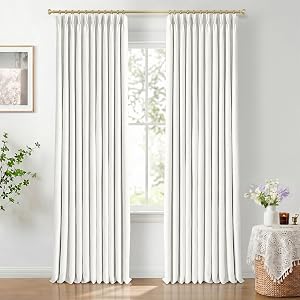 CAPALOCA Neutral White Pinch Pleated 100% Blackout Curtains 84 Inch Long