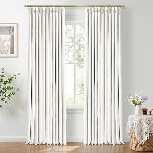 CAPALOCA Neutral White Pinch Pleated 100% Blackout Curtains 84 Inch Long