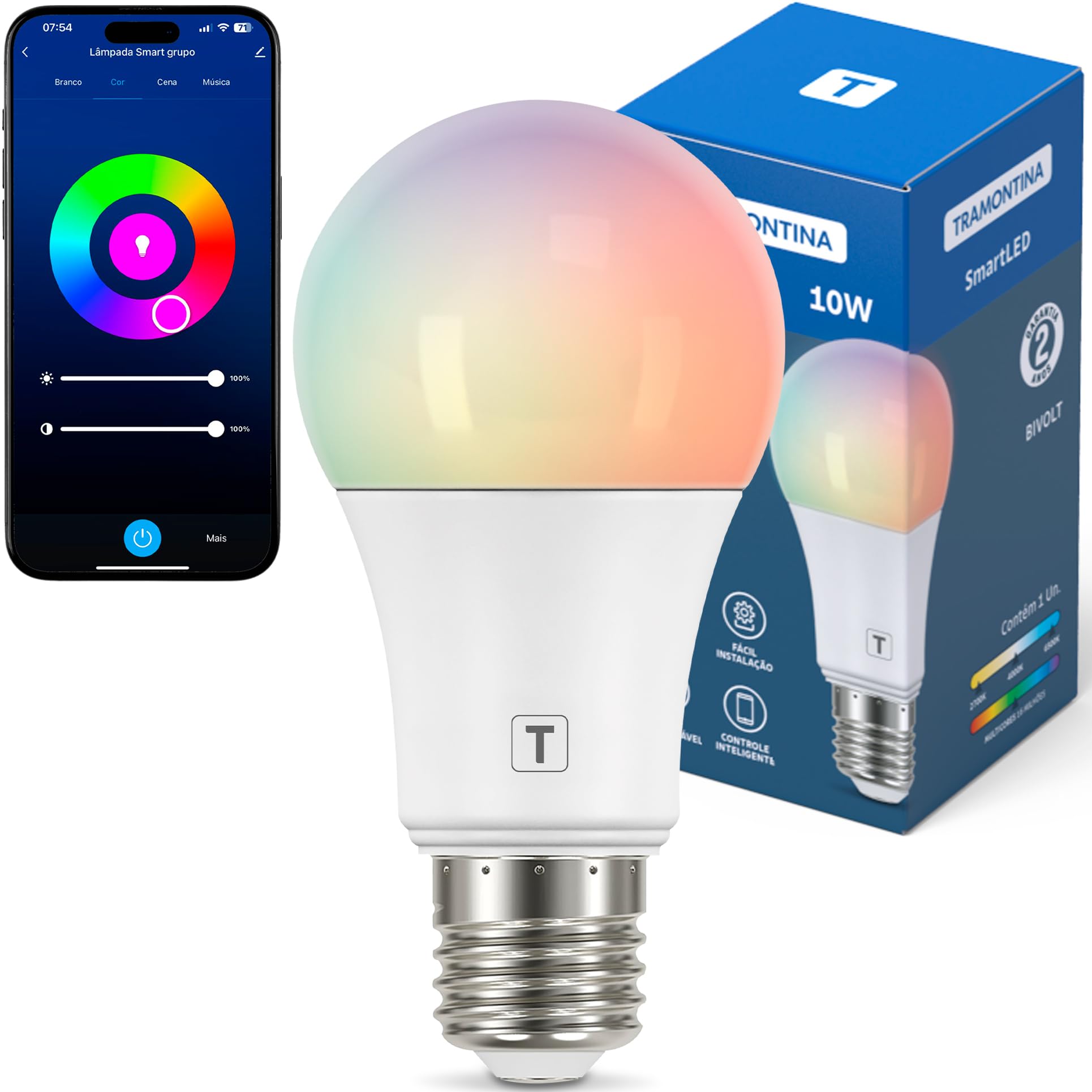 Tramontina Lâmpada Smart LED Inteligente E27 10W Wi-Fi + Bluetooth