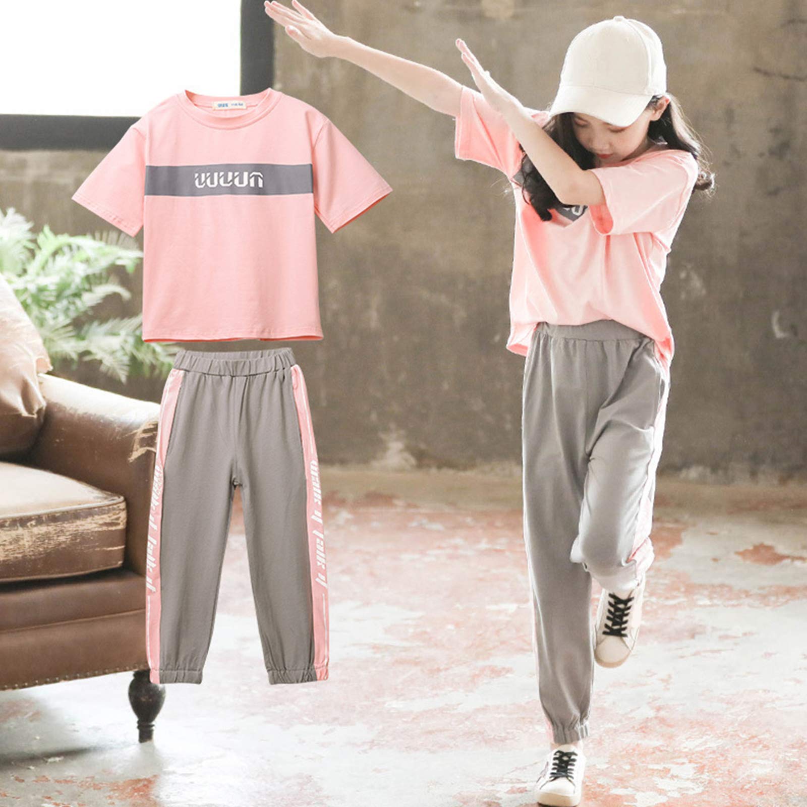 amropi Filles Ensembles Jogging Pantalon et Haut T-Shirt à Manches Courtes Eté Survêtement pour 3-12 Ans