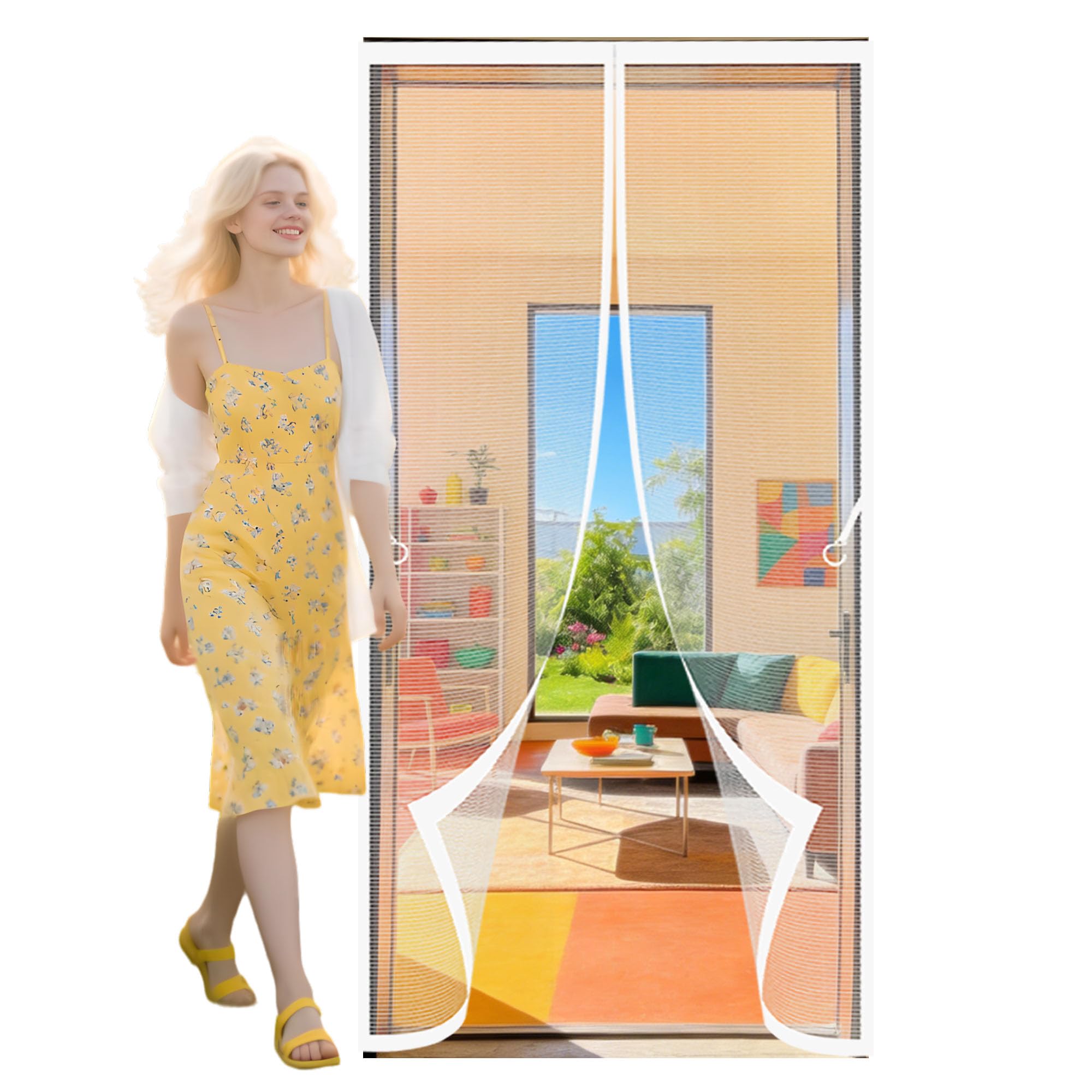 Fly Screens Doors 102 x 274 cm Hundreds of Sizes Magnetic Door Curtains Fly Screen Keep Bugs Out Lets Fresh Air in for Home, Bedroom, Living Room, Kitchen, Patio, White