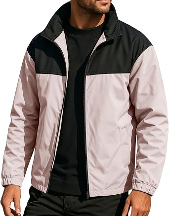 Casual Stylish Color Blocked Jackets for Men Stylish Lightweight Windbreaker Full Zip Up Coat Outdoor Hiking Outfits