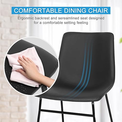 Miniatura 5 de SUPER DEAL Juego de 2 sillas de comedor para cocina y comedor, estilo vintage, con cojín de piel sintética, sillas de bar sin brazos con marco de