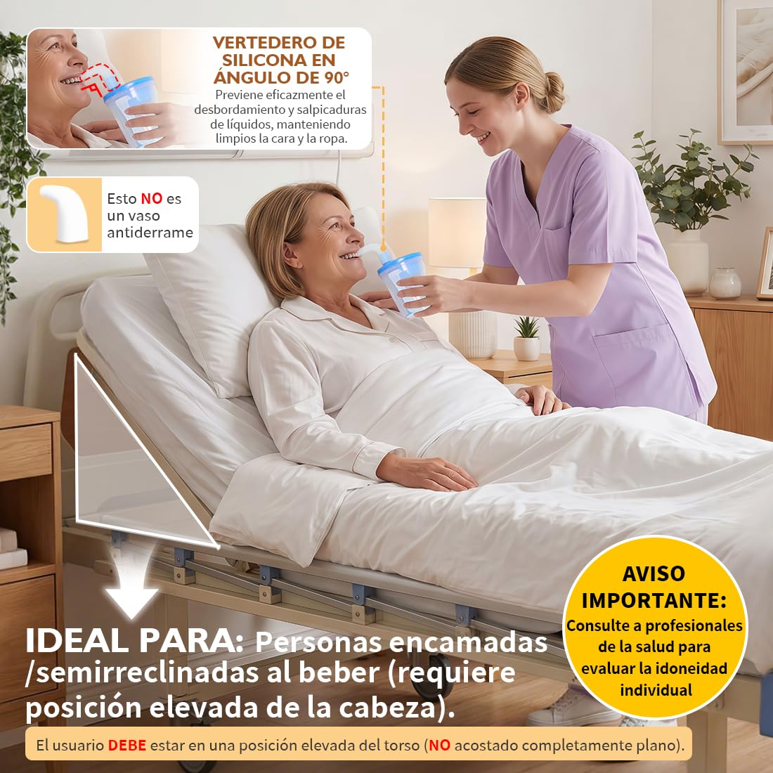 Vaso Antiahogo para Disfagia, Taza Antiderrame para Adultos y Ancianos, Vaso Adaptado con Control de Flujo 5-15 ml, para Parkinson, Demencia y Personas con Movili (Azul)