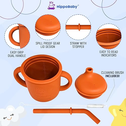 Miniatura 2 de Vaso de transición de silicona para niños mayores de 6 meses  Incluye 1 vaso con pajita para niños pequeños y 1 taza para sorber para bebé con asas
