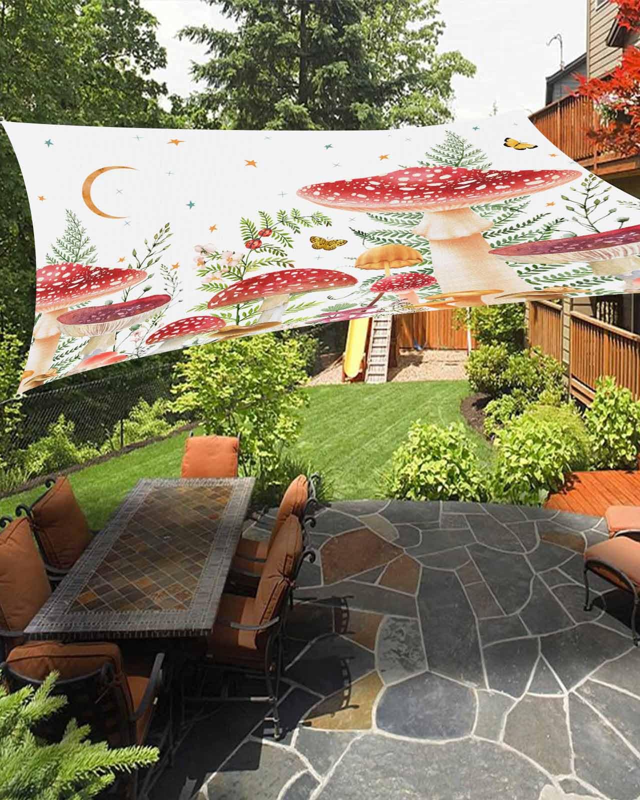 Boanket Sun Shade Sail 14' x 18', Mushroom Large Heavy Duty Outdoor Shades Sun Screen, Pastoral Spring Floral Summer Botanical Shade Cloth for Patio Deck Terrace Garden Lawns Beach Backyard