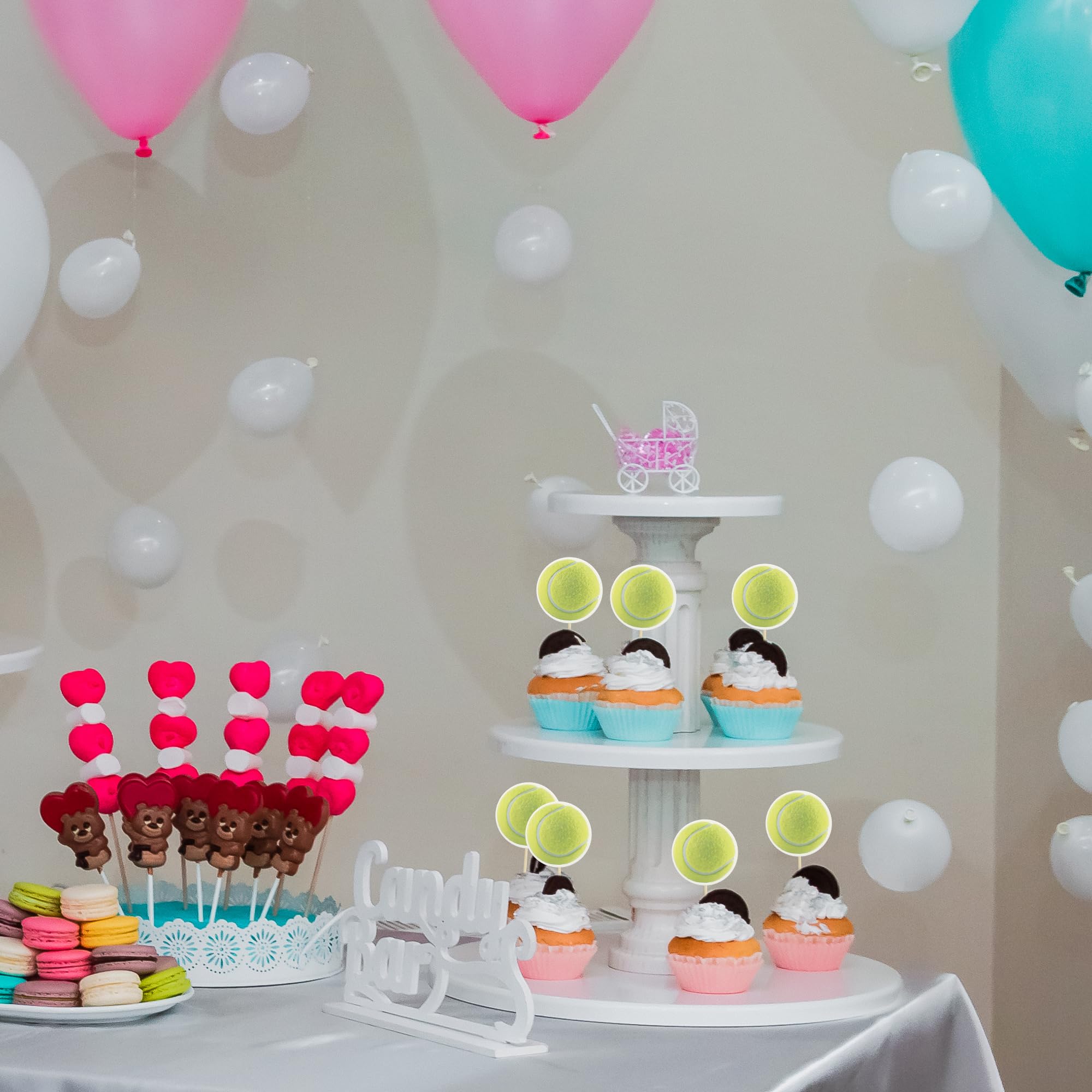 Gyufise 36 topper per cupcake a forma di palla da tennis, con picconi per cupcake, tema sport tennis, baby shower, feste di compleanno per bambini, decorazioni per torte