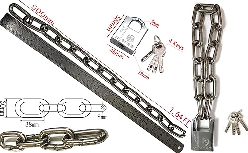 Miniatura 2 de WANLIAN Cerradura de cadena de seguridad con 0.315 in de grosor de acero endurecido especial de cadena redonda Cerraduras de cadena de ciclismo